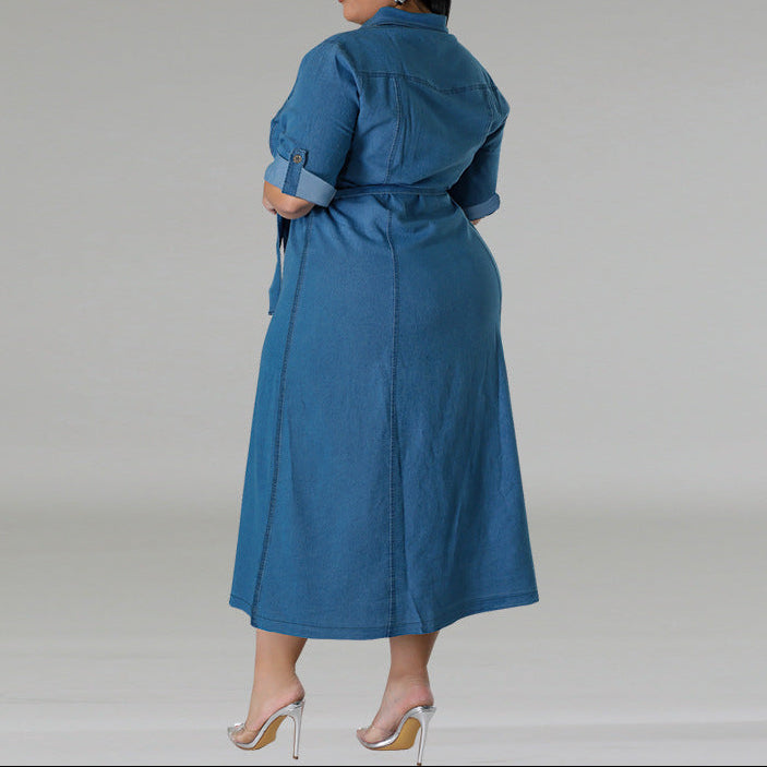 Front view of dress showing full length and waistline tie