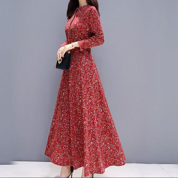 Full-length front view of the black long-sleeve dress on model