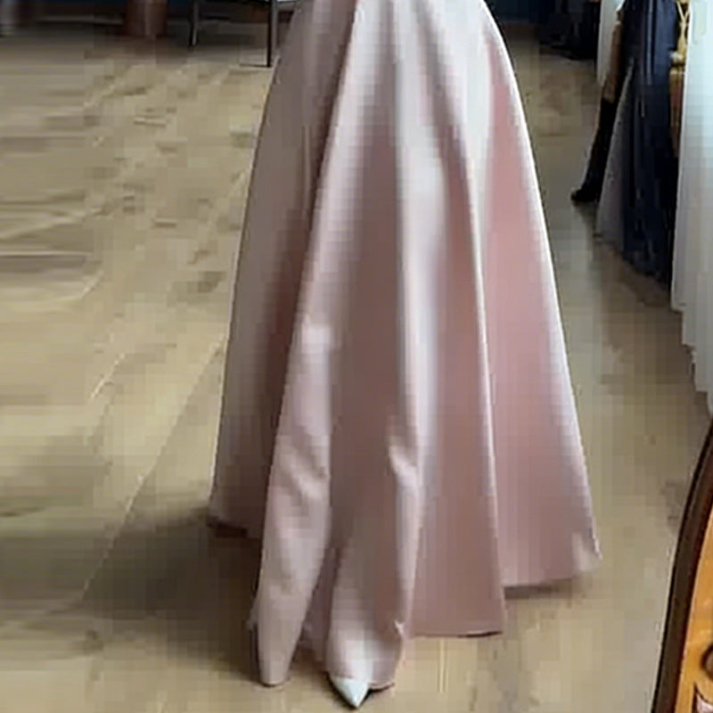 Full-length front view of black long-sleeve maxi dress on model