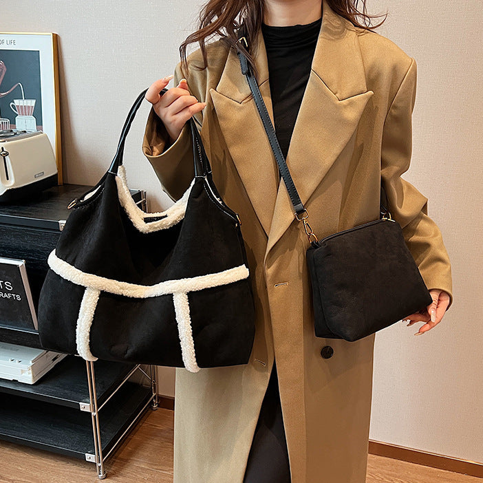 Back view of tote with overall structured shape