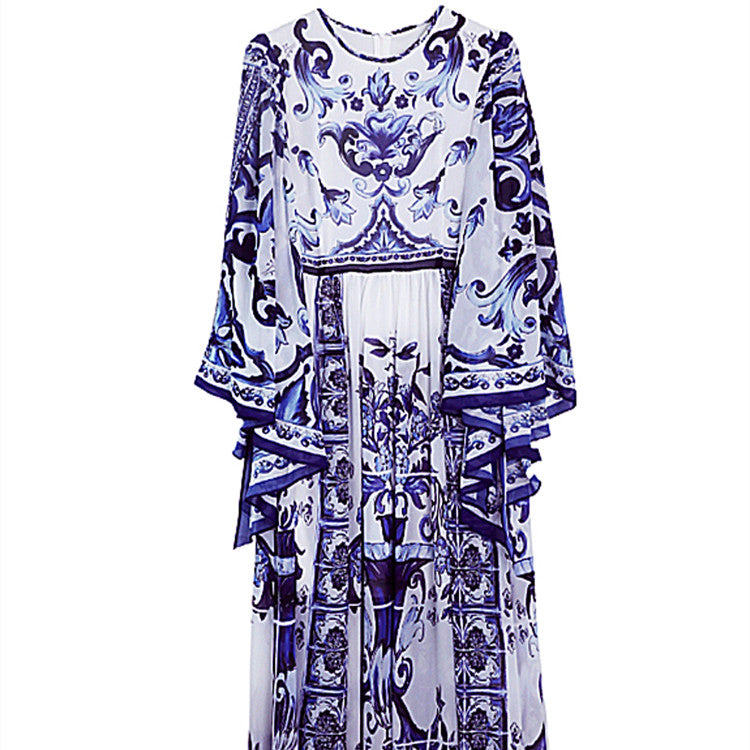Front neckline detail showing modest crew neck and printed design
