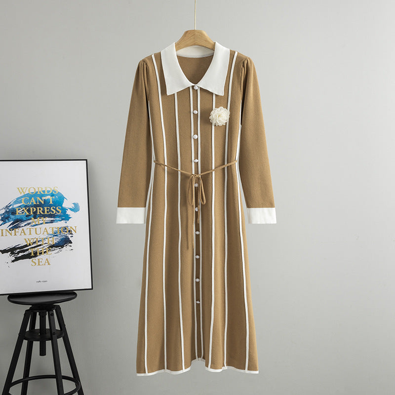 Styled outfit view of modest knitted dress for everyday wear