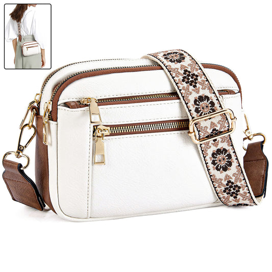 Cream floral crossbody bag with adjustable strap, perfect for casual everyday wear