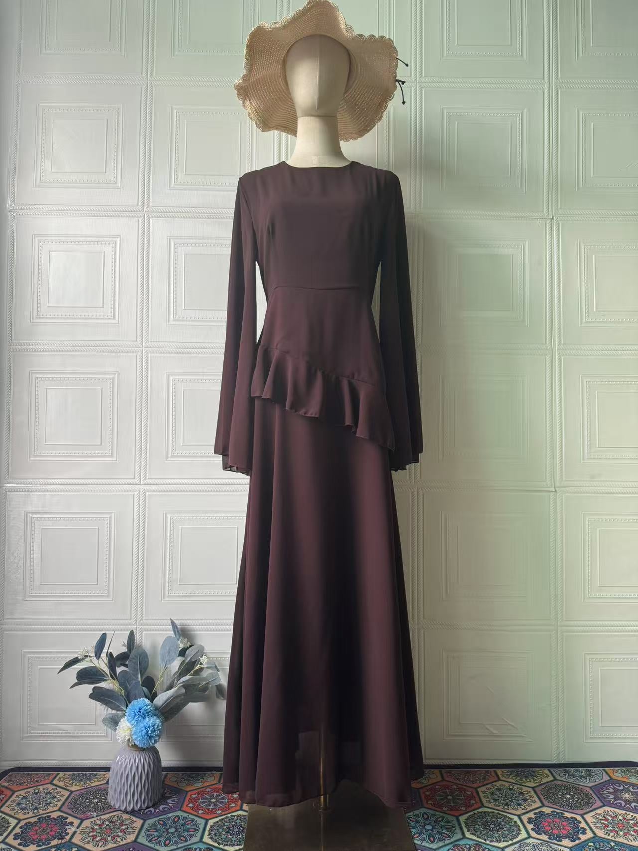 Front neckline detail with intricate embroidery on the modest collar area
