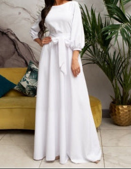 Waistline and bodice detail of elegant burgundy A-line modest maxi dress