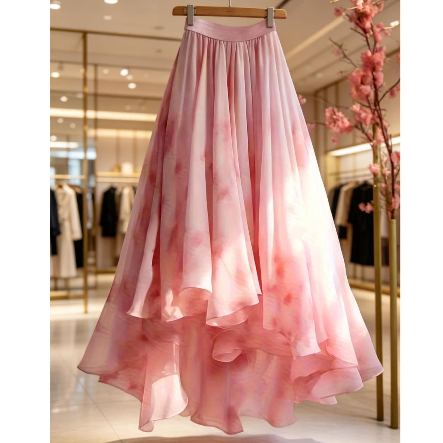 Back view of long maxi skirt showing full length and drape