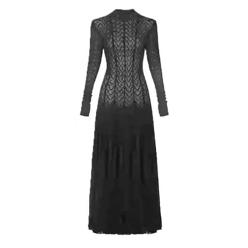 Back view of white lace dress showing elegant neckline and flowing skirt