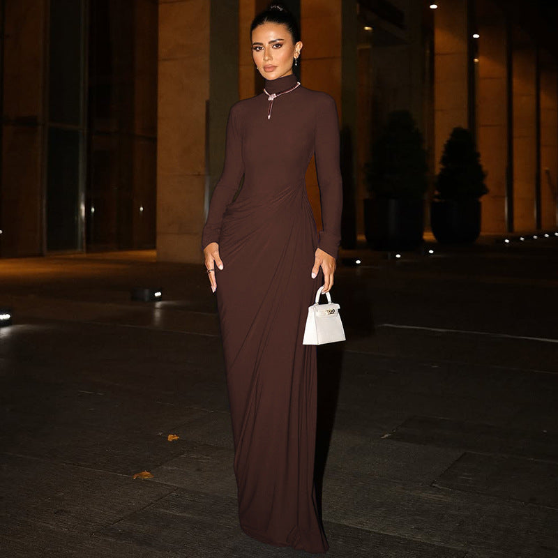 Full length view of dress on model standing straight