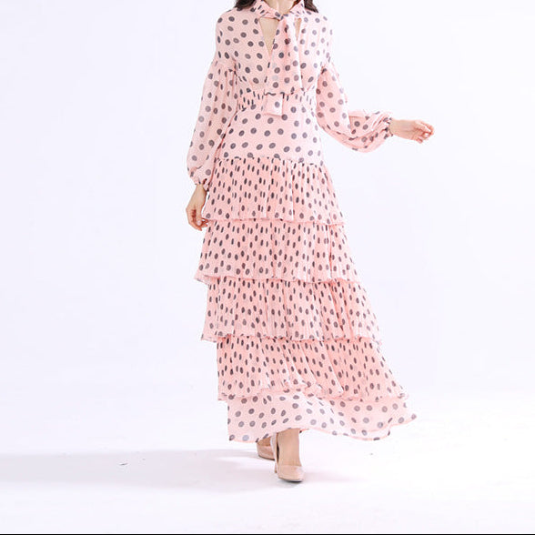 Front view of dress neckline and upper bodice with short sleeve detail