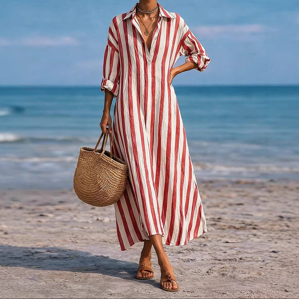 Side profile displaying dress length and drape