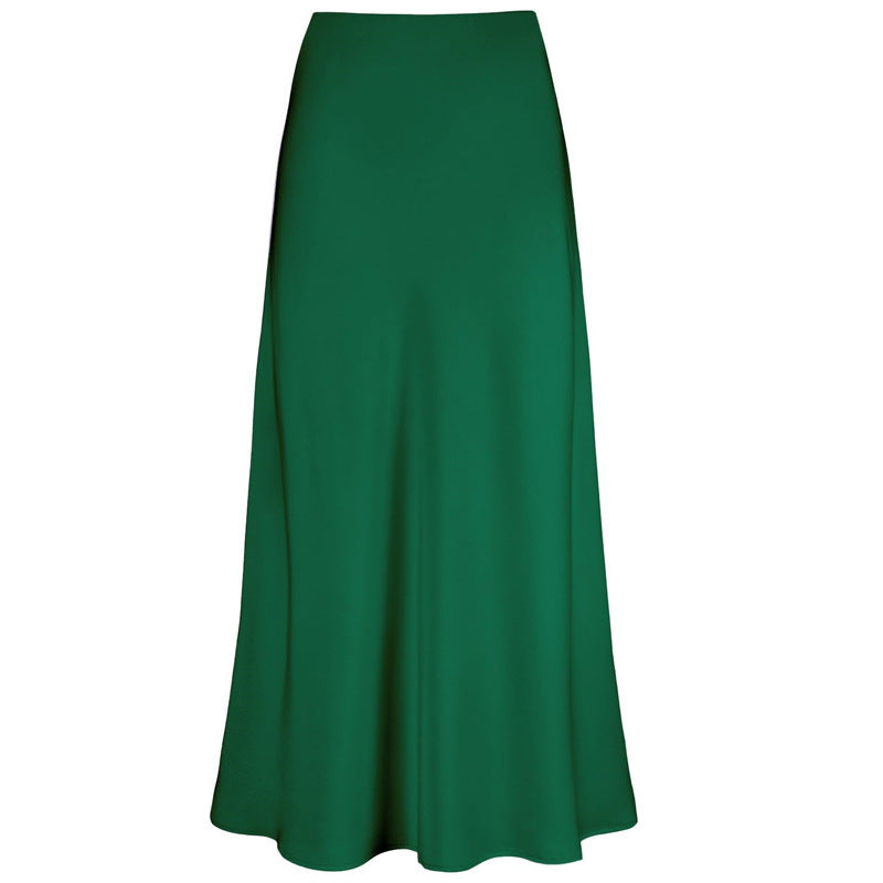 Side profile of teal midi skirt showing curved mermaid silhouette