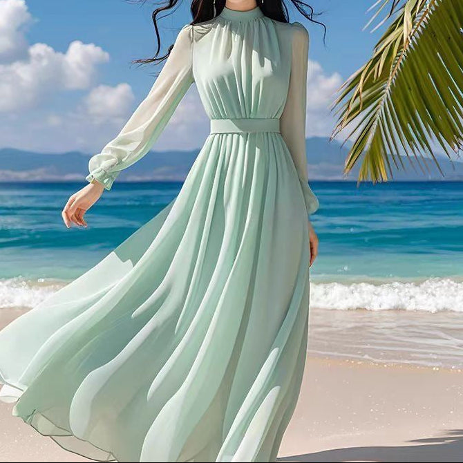 Close-up of waist cinching seam construction and draping fabric
