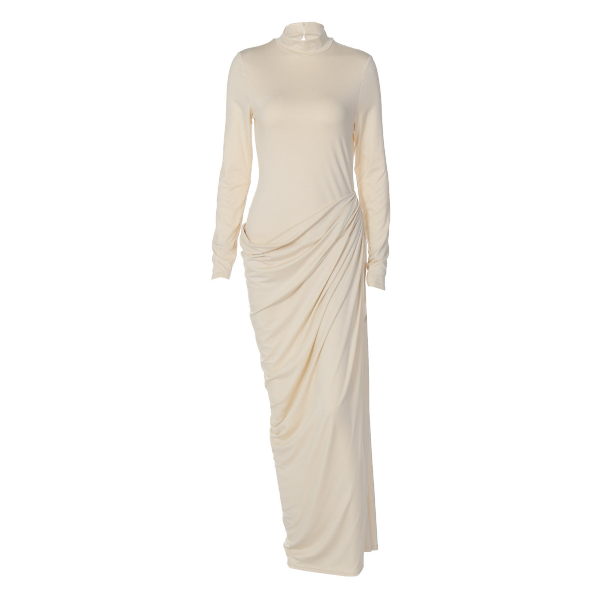 Neckline detail of dress with long sleeve attachment