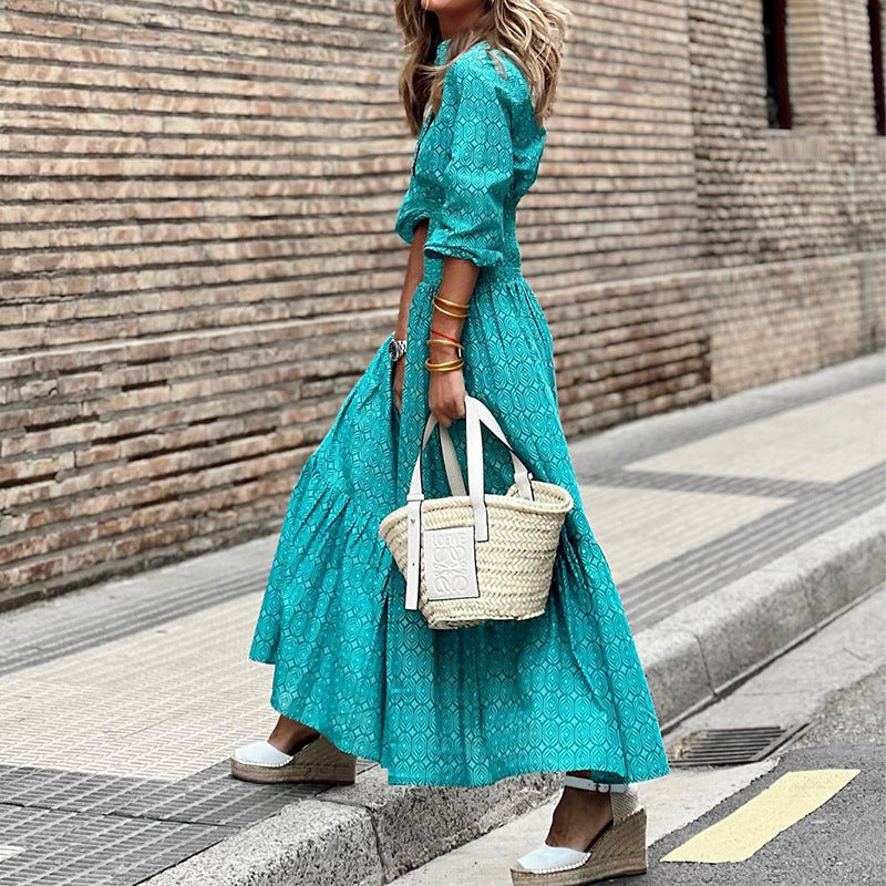 Side profile of the dress highlighting the silhouette and sleeve design.
