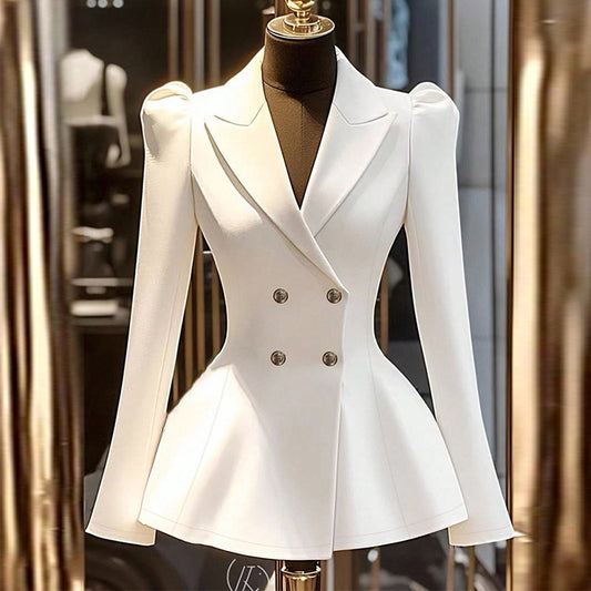 Navy long-sleeve blazer with structured silhouette, suitable for professional occasions