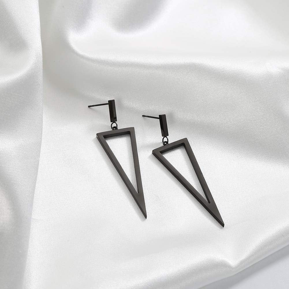 Black metal triangle earrings with minimalist geometric design, everyday accessory