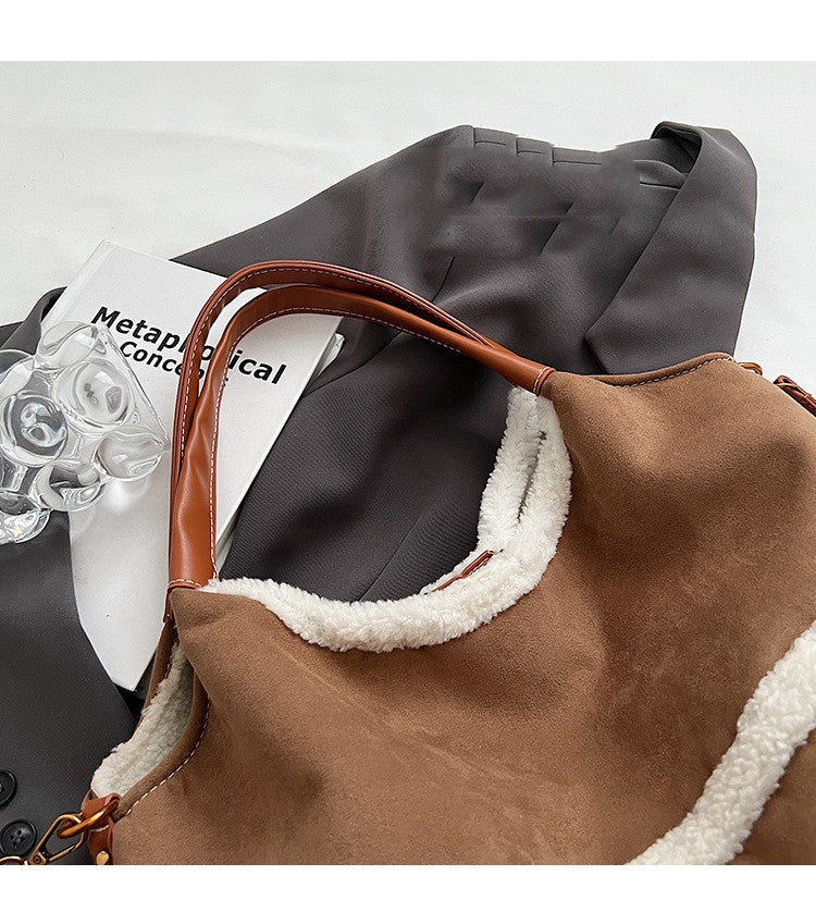 Front view of spacious tote with dual handles and flat bottom