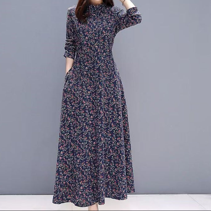 Side profile highlighting the dress's sophisticated waist definition and sleeve design