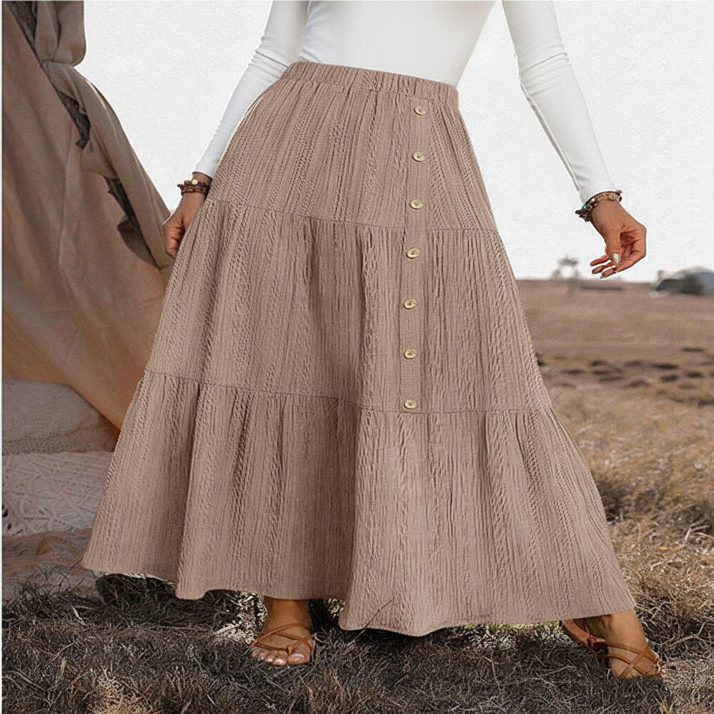 Side profile showing the cascading tier layers and ankle length