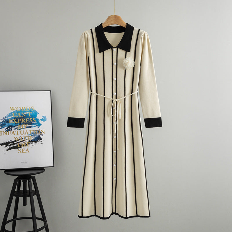 Full-length view showing dress hem and proportions on model