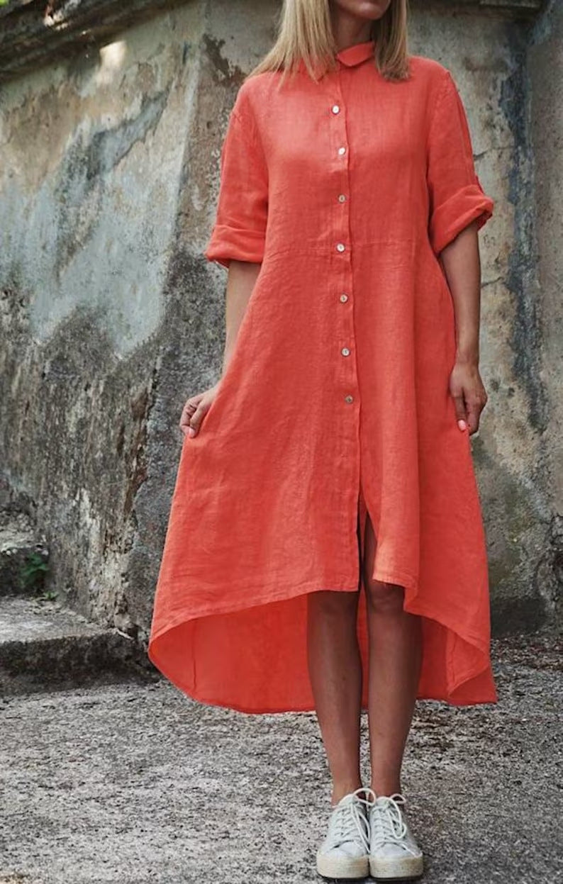 Full-length view of modest casual dress styled for everyday wear
