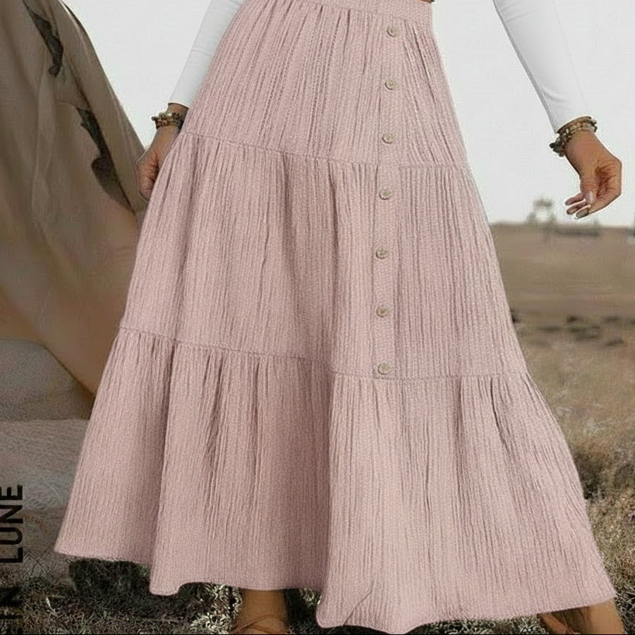 Full-length front view worn with neutral top, everyday modest wear