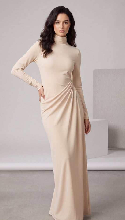 Black slim fit solid color long sleeve dress for modest occasions