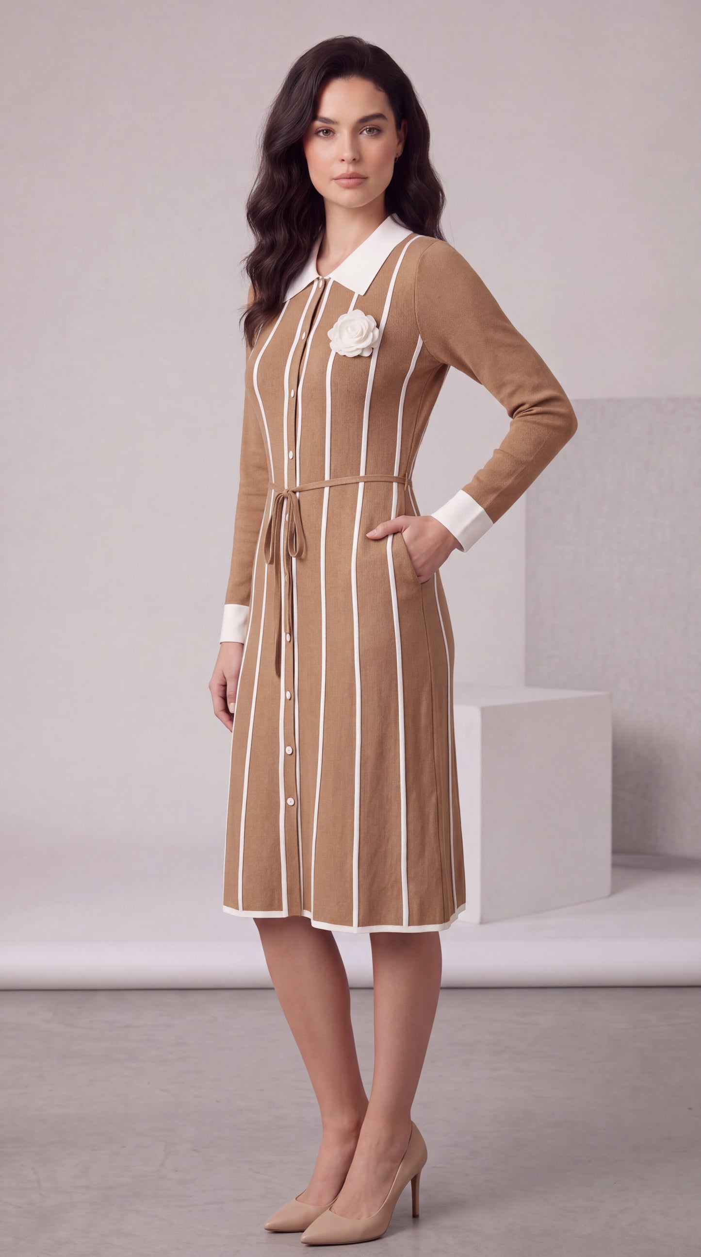 Close-up of ribbed knit texture and fitted waistband detail