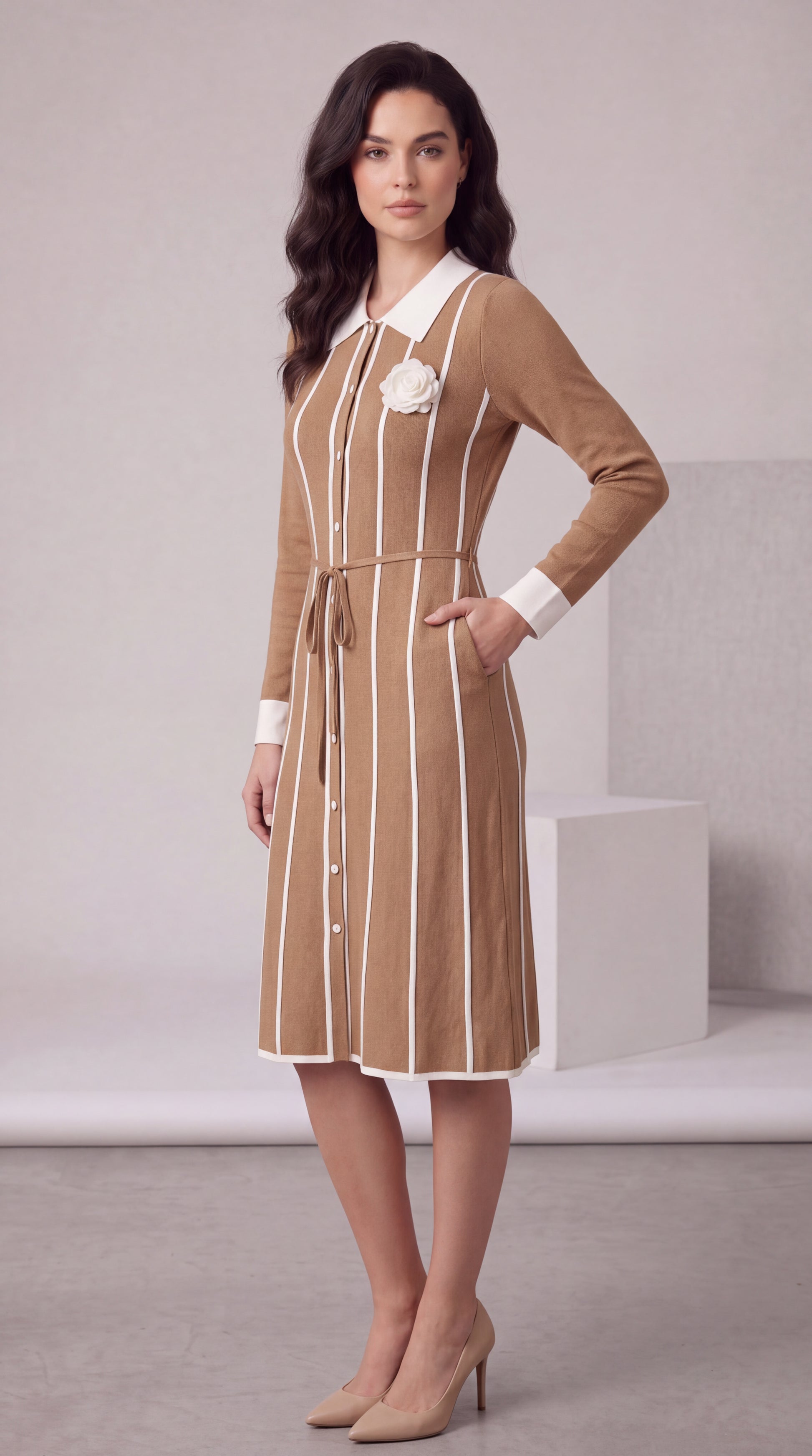 Close-up of ribbed knit texture and fitted waistband detail