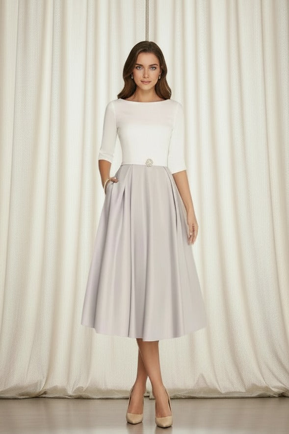Burgundy long sleeve off-shoulder modest dress with flowing silhouette, perfect for evening occasions