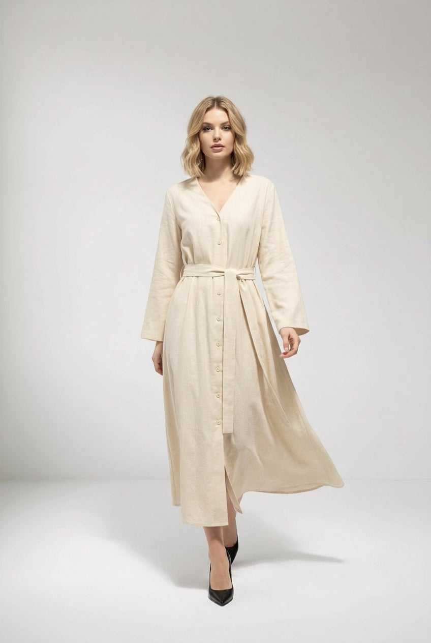 Navy blue vintage long dress with long sleeves and flowing silhouette for formal occasions