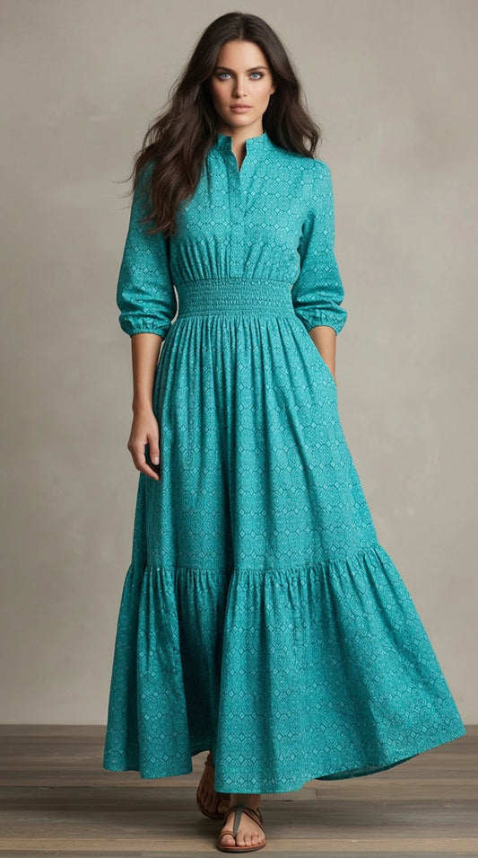 Burgundy crumpled high waist dress with long sleeves, modest and elegant.