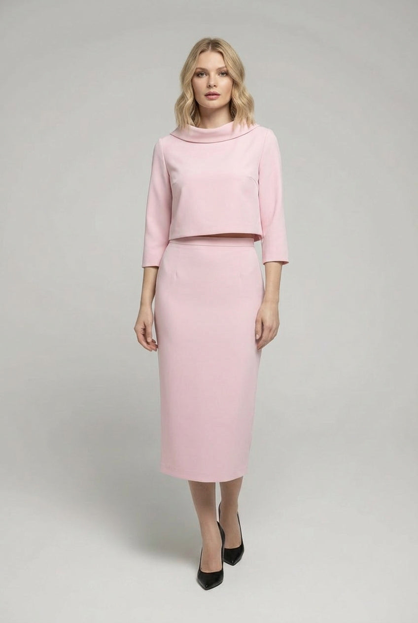 Black urban two-piece set with long sleeves and modest A-line skirt