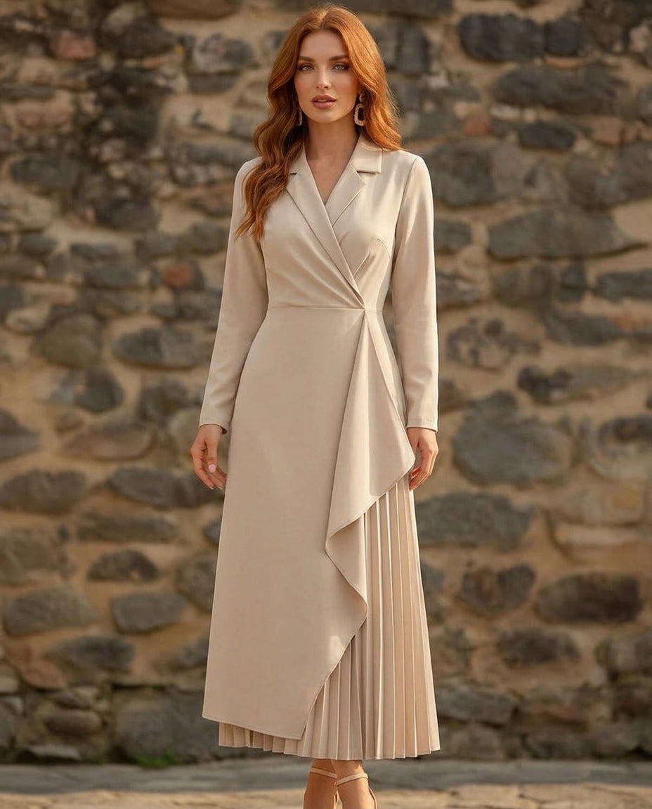 Women's burgundy formal retro long dress with long sleeves, elegant silhouette