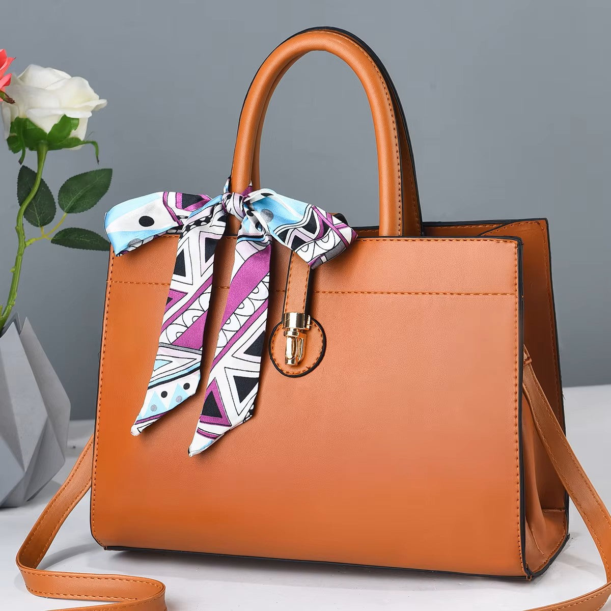 Top-down view of open tote bag showing interior lining and organizational pockets